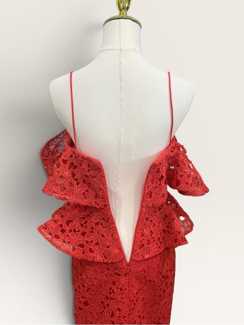 Muse by Marchesa Amaryllis Red Lace Peplum Midi Cocktail Dress Off Shoulder NWT - Picture 9 of 15